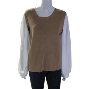 Karl Lagerfeld Womens Brown White Crew Neck Long Sleeve Sweater Top Size M